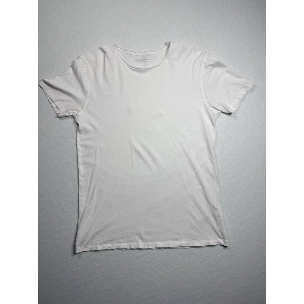 ALLSAINTS White Crewneck T-Shirt Size Small Distressed Tiny Holes